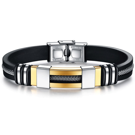 Kemstone 12MM Stainless Steel Silicone Bracelet for Men – Magnetic Clasp AD1204