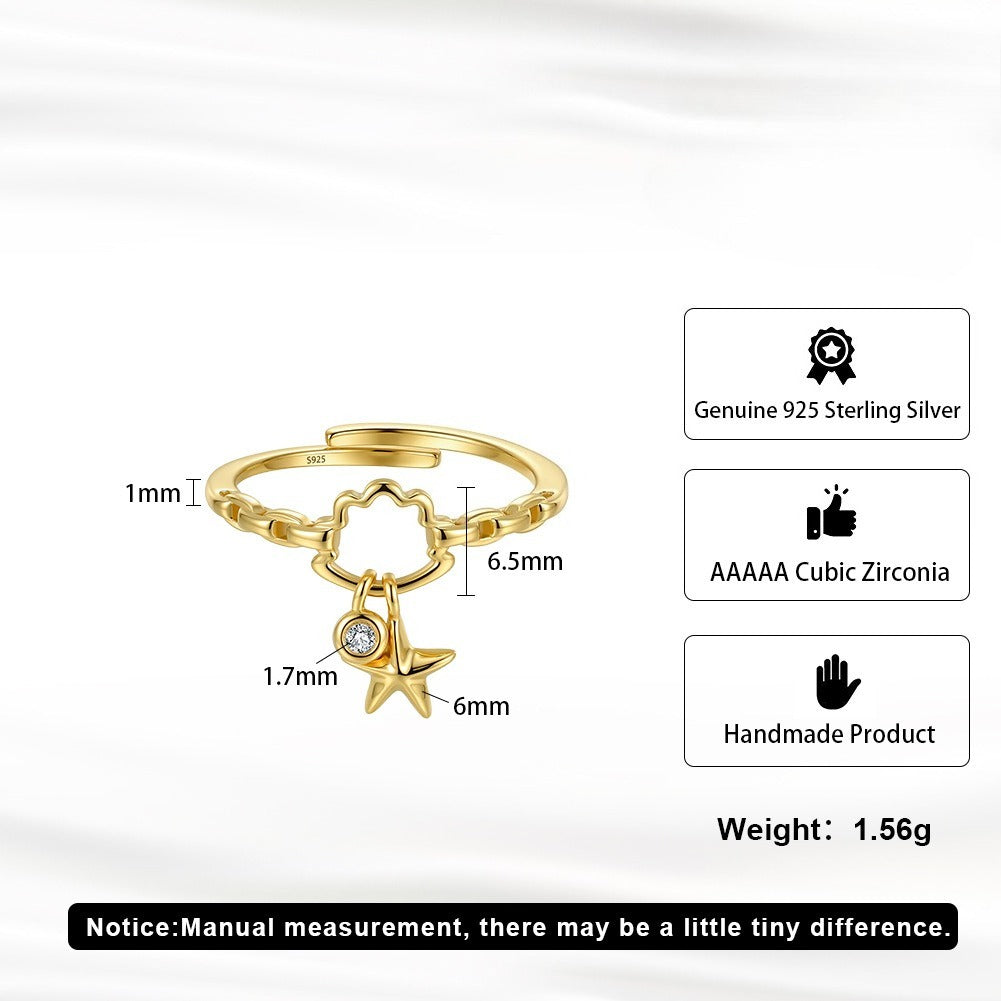 Kemstone Star Charm Ring for Women 925 Sterling Silver Adjustable Cubic Zirconia APR48