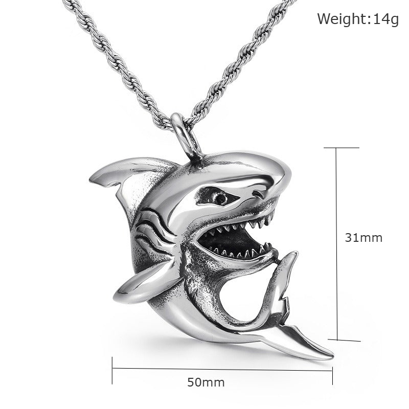 Kemstone Titanium Steel Shark Pendant Necklace – Sculpted Statement Style for Men KP79471
