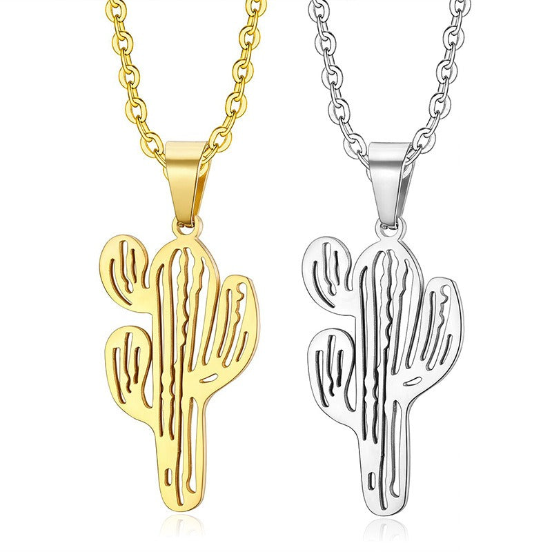 Kemston Cactus Pendant Necklace for Men Titanium Steel Openwork TN0298