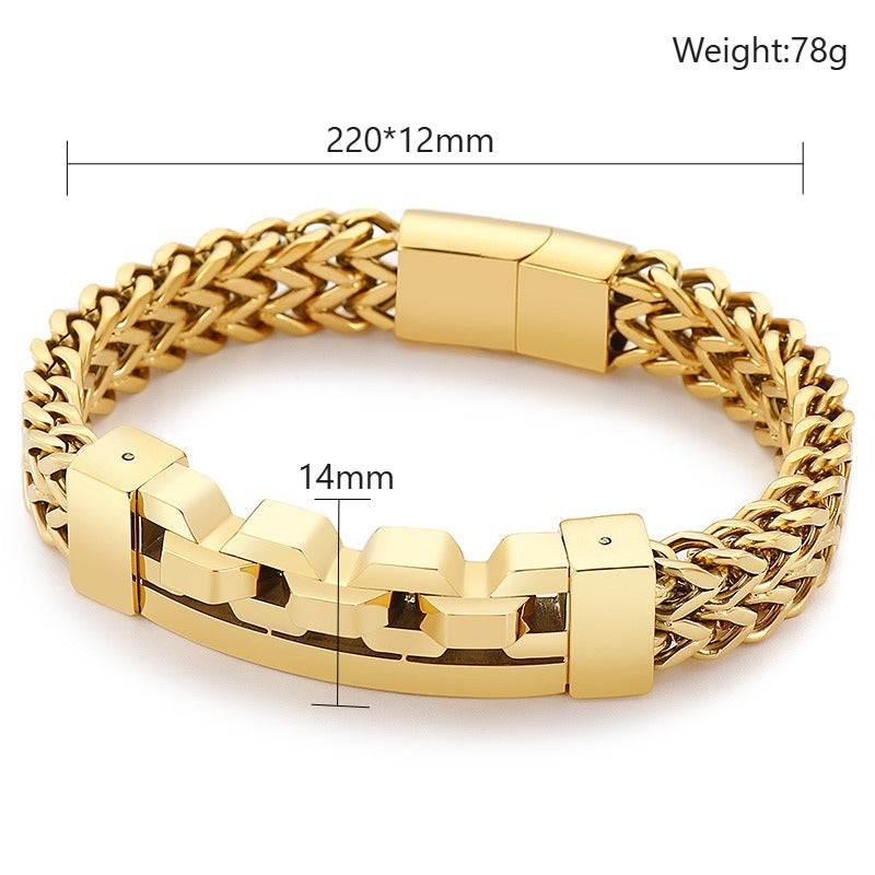 Kemstone Men's Titanium Steel Hollow Square Bracelet – Silver,Gold,Black KB139741-KFC