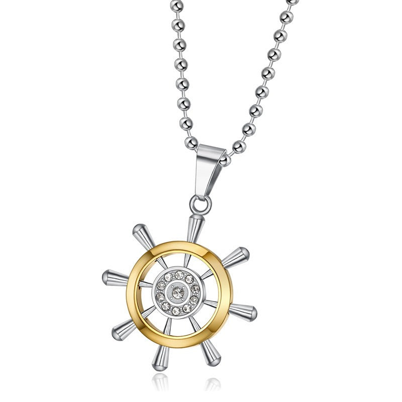 Kemston Titanium Steel Ship Wheel Necklace for Men Nautical Vintage TN0302