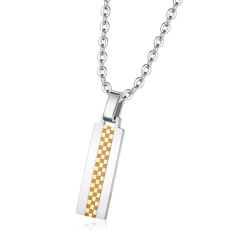 Kemstone Checkered Stainless Steel Pendant Necklace for Men & Women TN0301