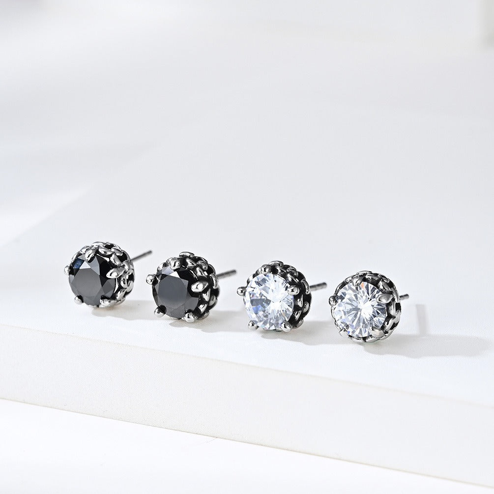 Kemstone Stainless Steel Cubic Zirconia Studs for Men & Women Round Stone Earrings K-E035