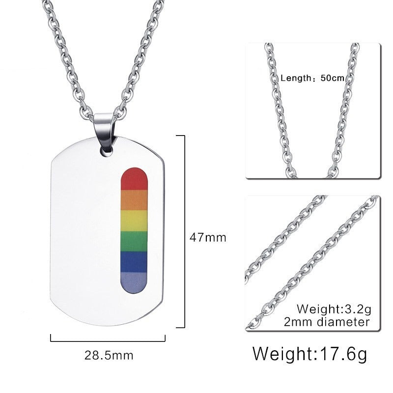 Kemstone Stainless Steel Multicolor Stripe Bar Pendant Necklace for Men Geometric Minimal Plate Design PPN-005