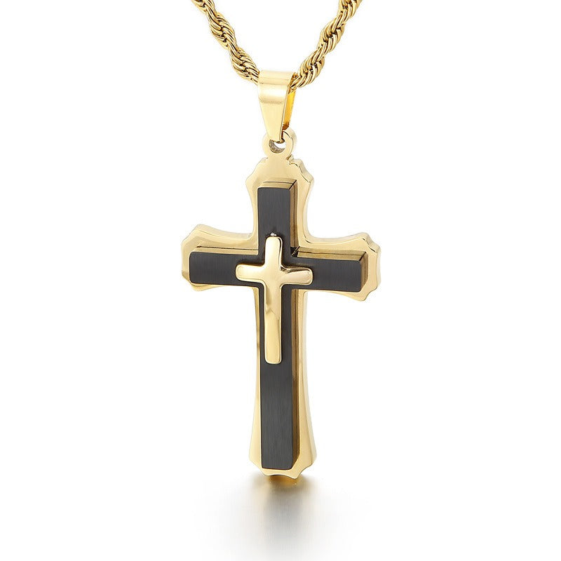 Collana con ciondolo a croce in acciaio inossidabile Kemstone per uomo - Design geometrico moderno, resistente all'uso quotidiano KP96964