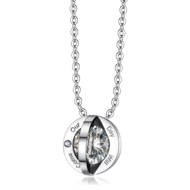 Kemstone Round Cubic Zirconia Couple Necklace for Men & Women Stainless Steel Silver Rose Gold TN0321