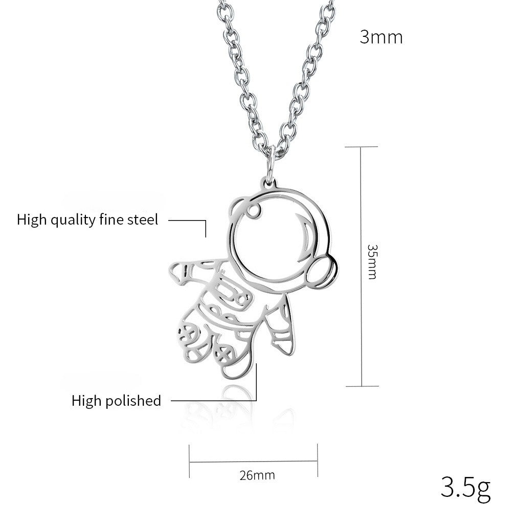 Kemston Astronaut Outline Stainless Steel Space Pendant Necklace for Men Minimal Lightweight Jewelry