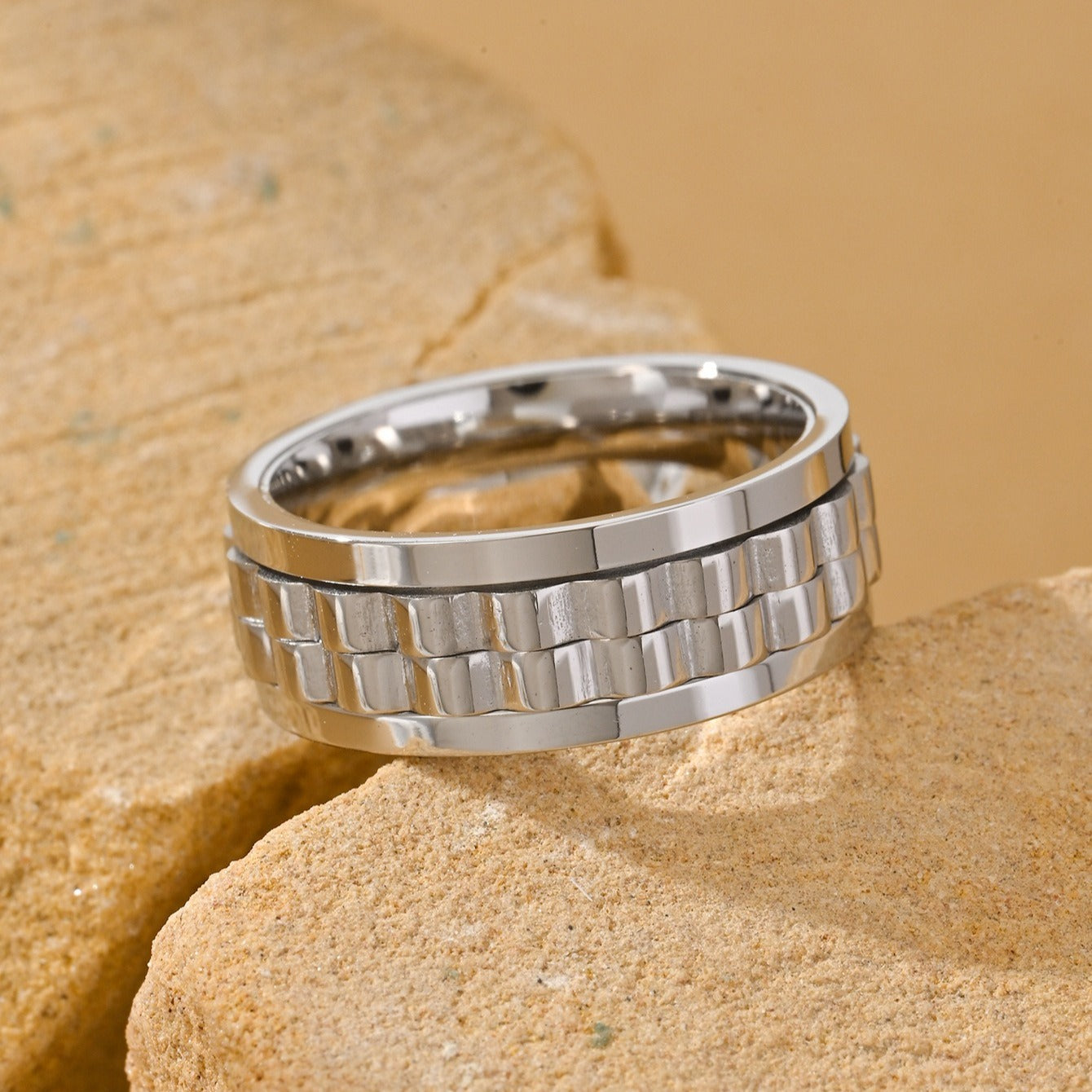 Kemstone Watch Link Spinner Ring for Men Stainless Steel Two Tone Punk TR0463