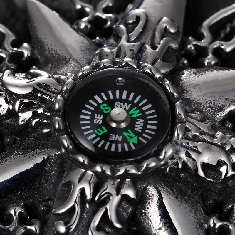 Kemstone Titanium Steel Men’s Sunburst Compass Pendant Necklace KP42987-BD