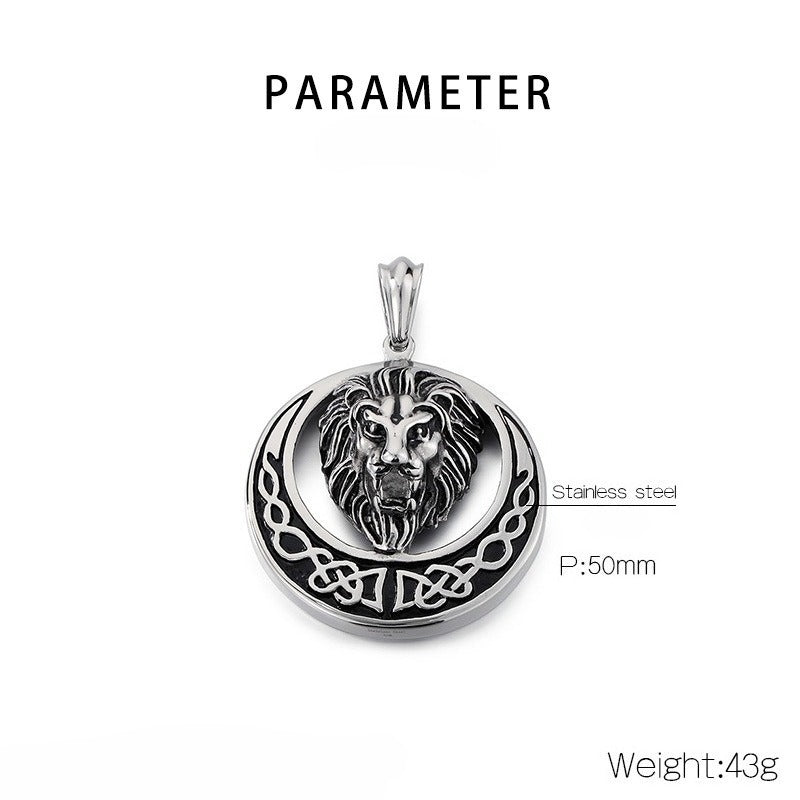 Kemstone Titanium Steel Lion Head Pendant Necklace for Men – Celtic Round Design KP33338-D