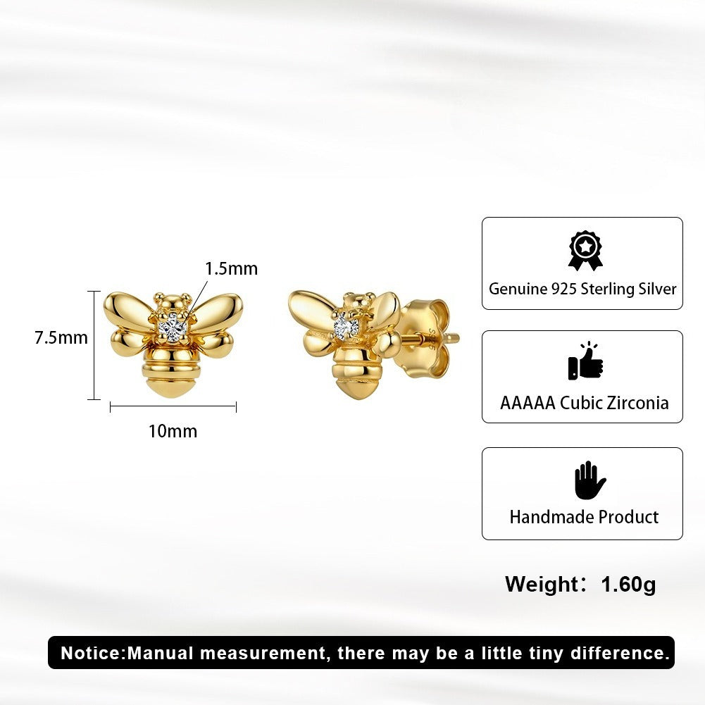 Kemstone Bee Stud Earrings for Women 925 Sterling Silver Cubic Zirconia Gold Silver APE155