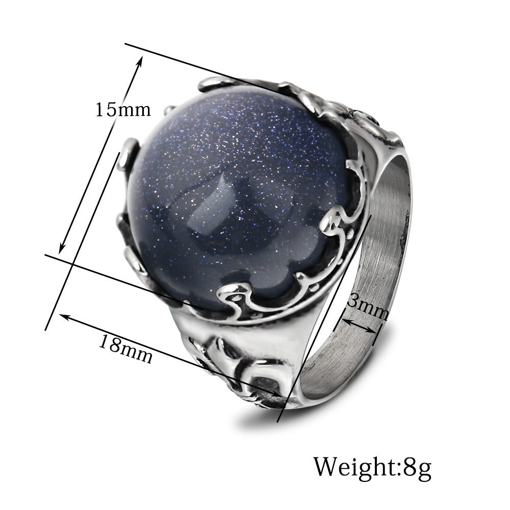 Kemstone Men’s Blue Sandstone Ring – Stainless Steel Vintage Claw Statement Band CG1124