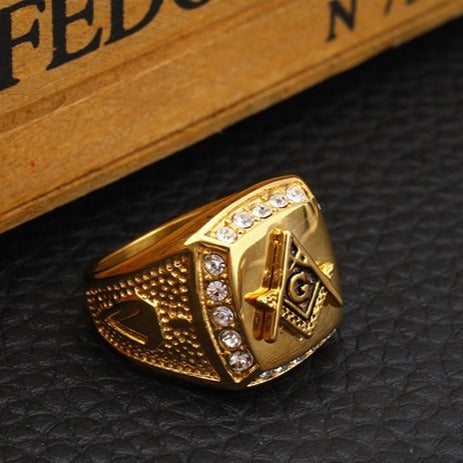Kemstone Square Emblem Ring for Men Stainless Steel TR0050