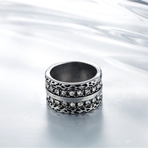 Kemstone Titanium Steel  Wide Vintage Ring for Men Vintage Stone Accent R0262-NK04