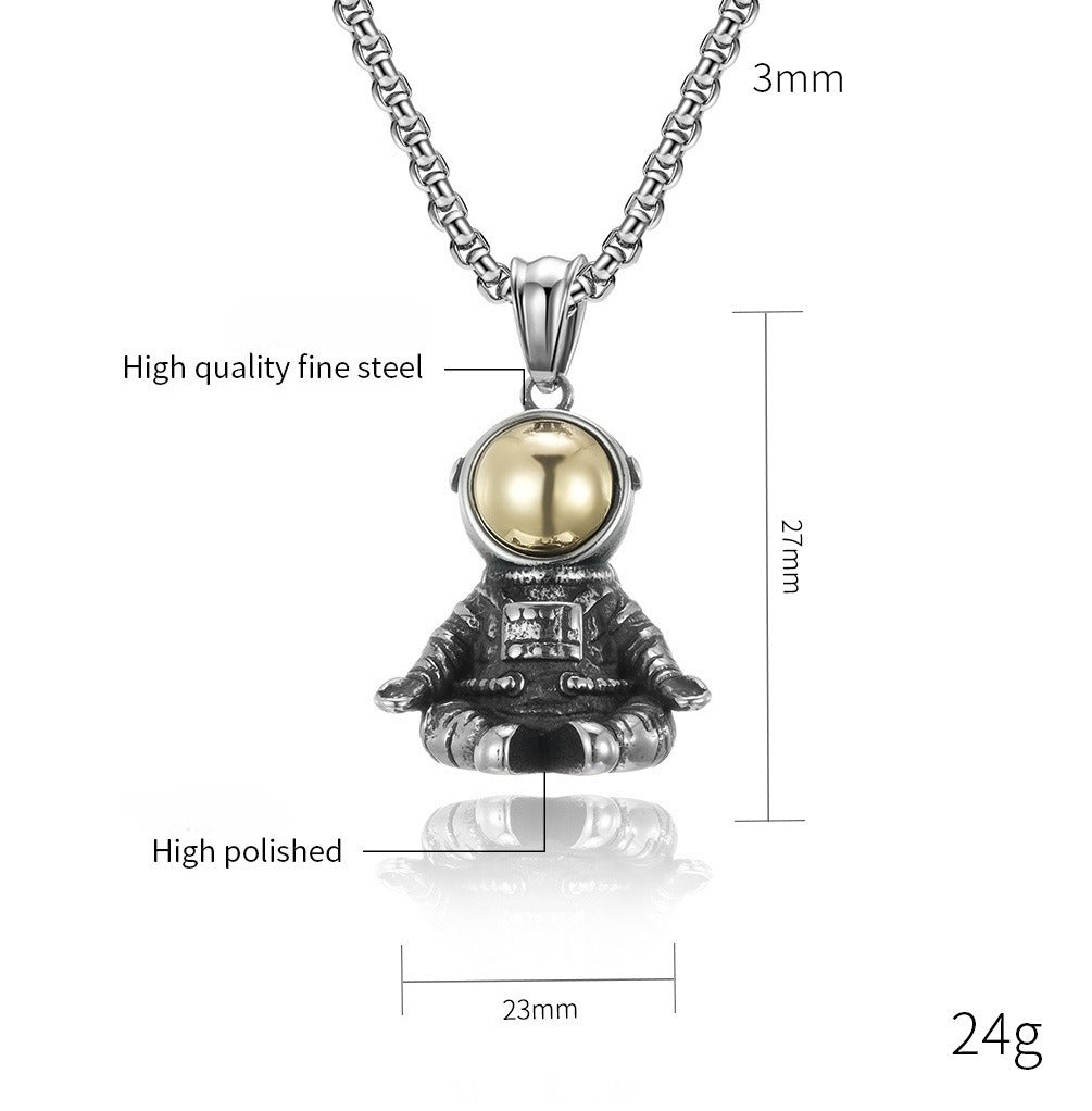 Kemstone Astronaut Pendant Necklace Titanium Steel Space Charm for Men Women K-PT402