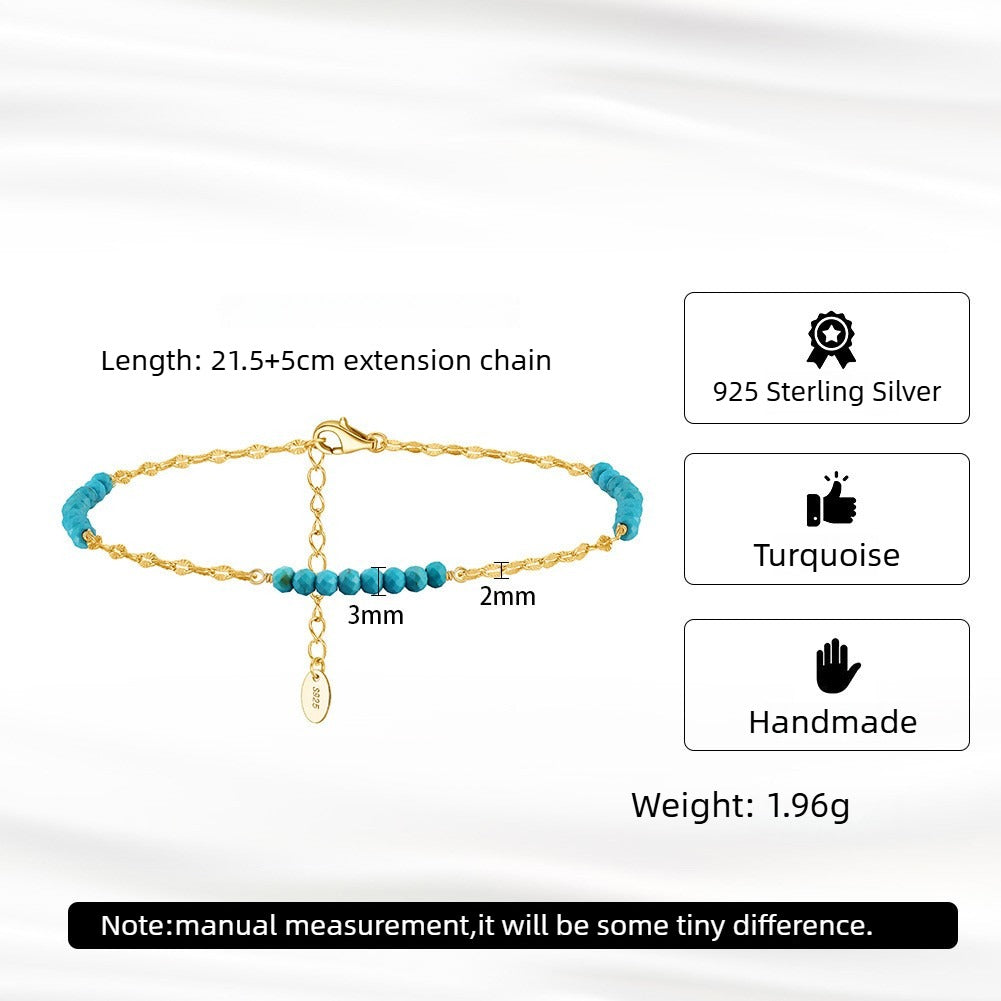Kemstone 925 Sterling Silver Turquoise Anklet for Women Butterfly Chain Beaded Foot Jewelry SA85