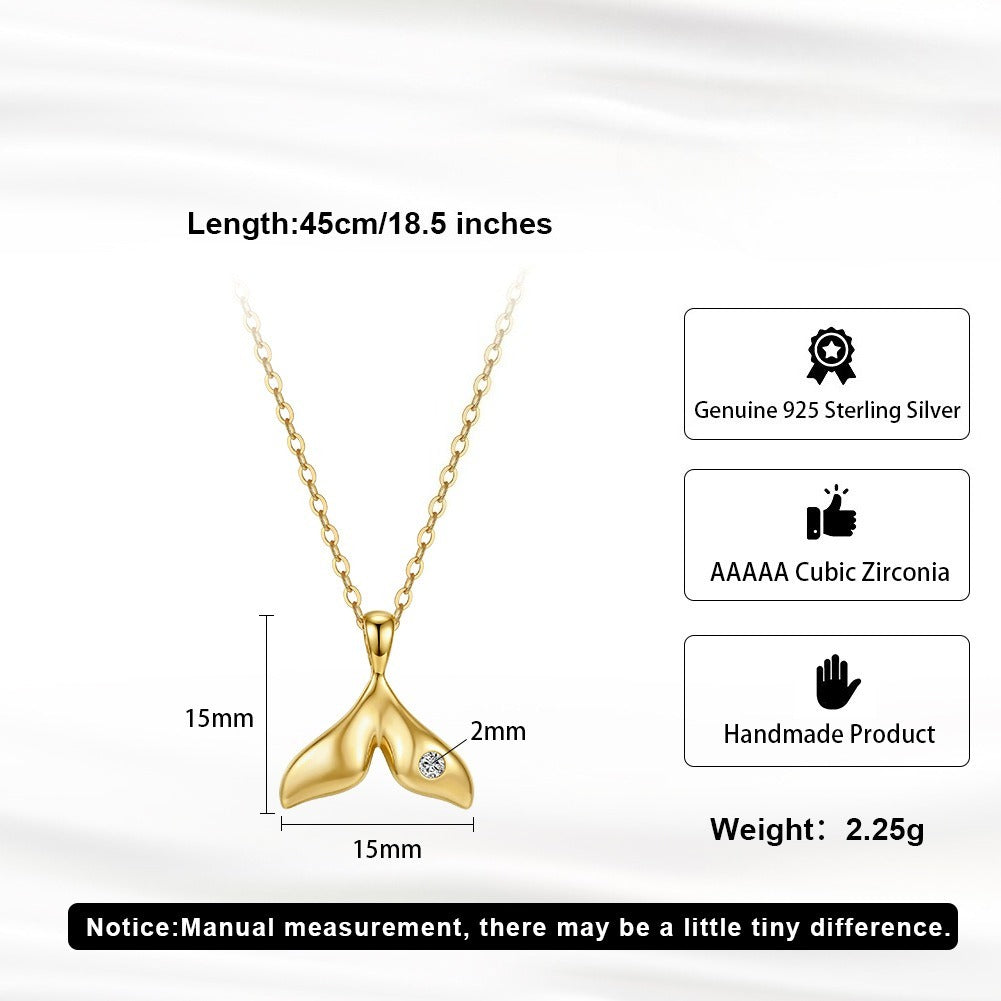 Kemstone Dainty Mermaid Tail Necklace for Women 925 Sterling Silver Cubic Zirconia Gold Silver SAPN64
