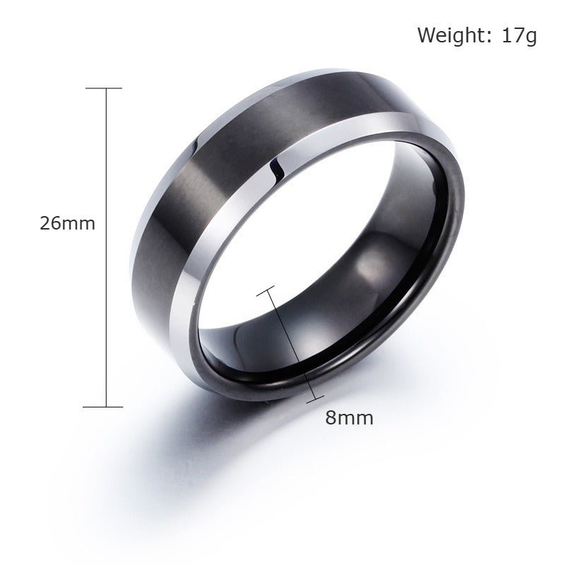 Kemstone Tungsten Carbide Band Ring for Men & Women – Black Minimal KR34303