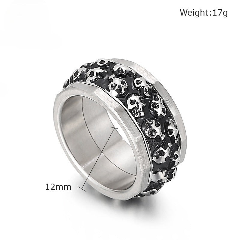 Kemstone Rotating Skull Spinner Ring for Men – Double Row Titanium Steel KR101538-KFC