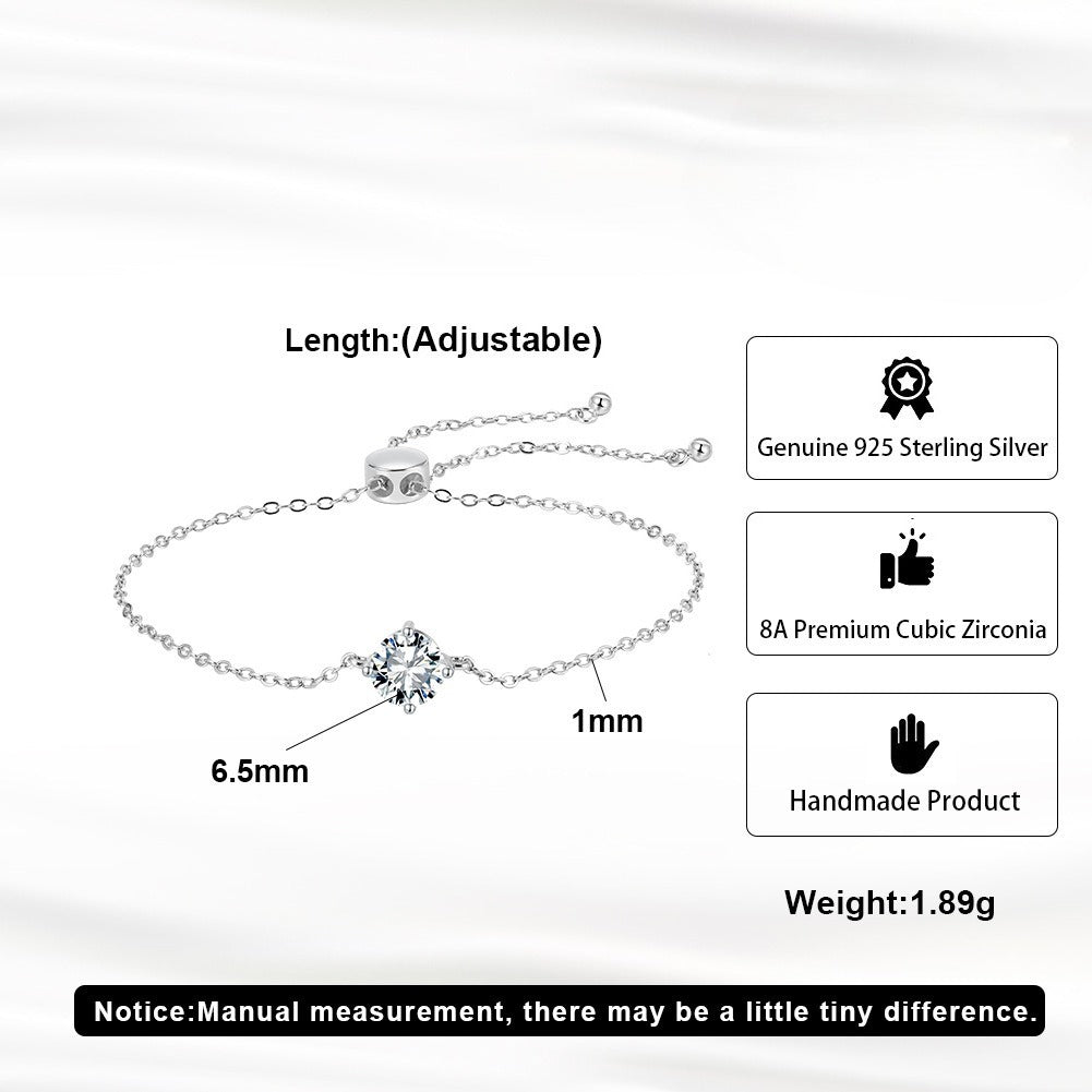 Kemstone Round Cubic Zirconia Bracelet for Women 925 Sterling Silver Adjustable LZB08