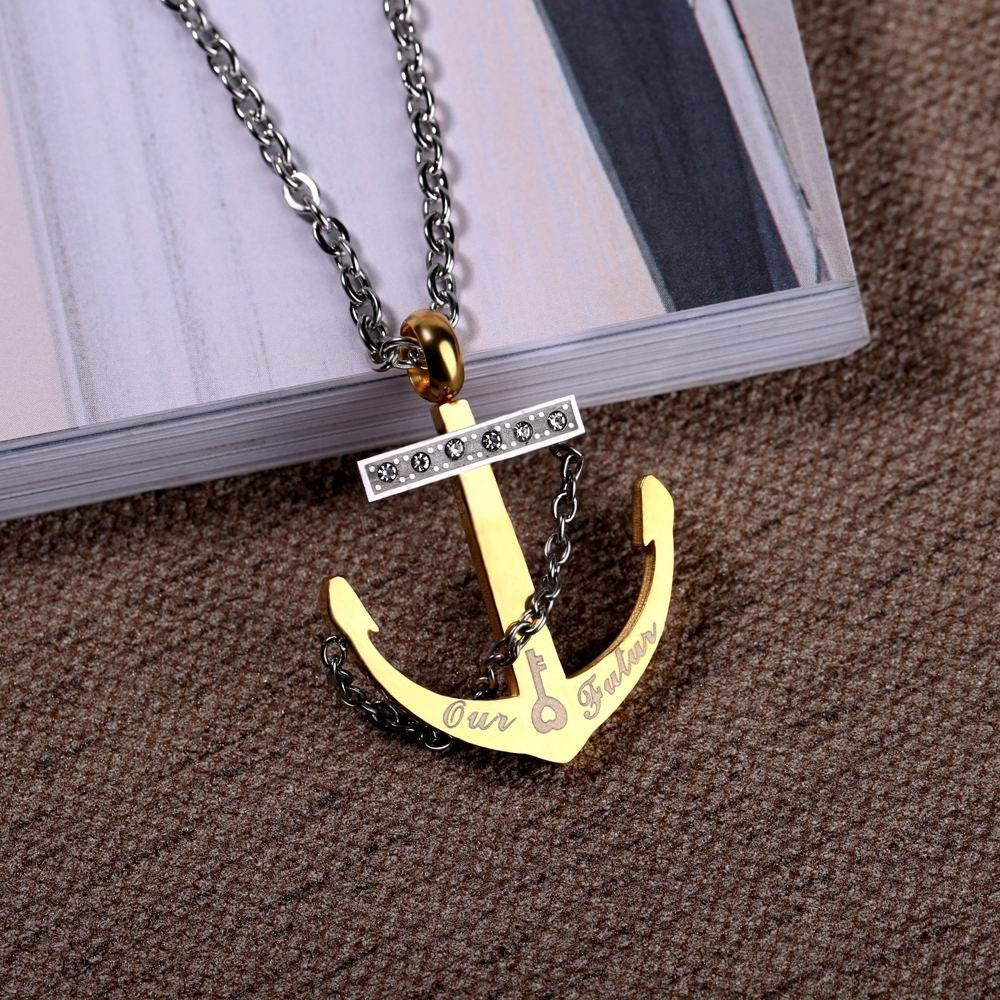 Kemstone Anchor Pendant Necklace for Men Titanium Steel Two Tone Detail TN0119