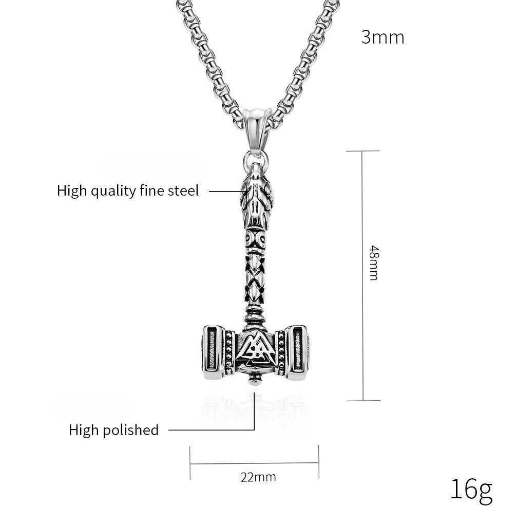 Kemstone Stainless Steel Viking Thor Hammer Pendant Necklace for Men K-PT435