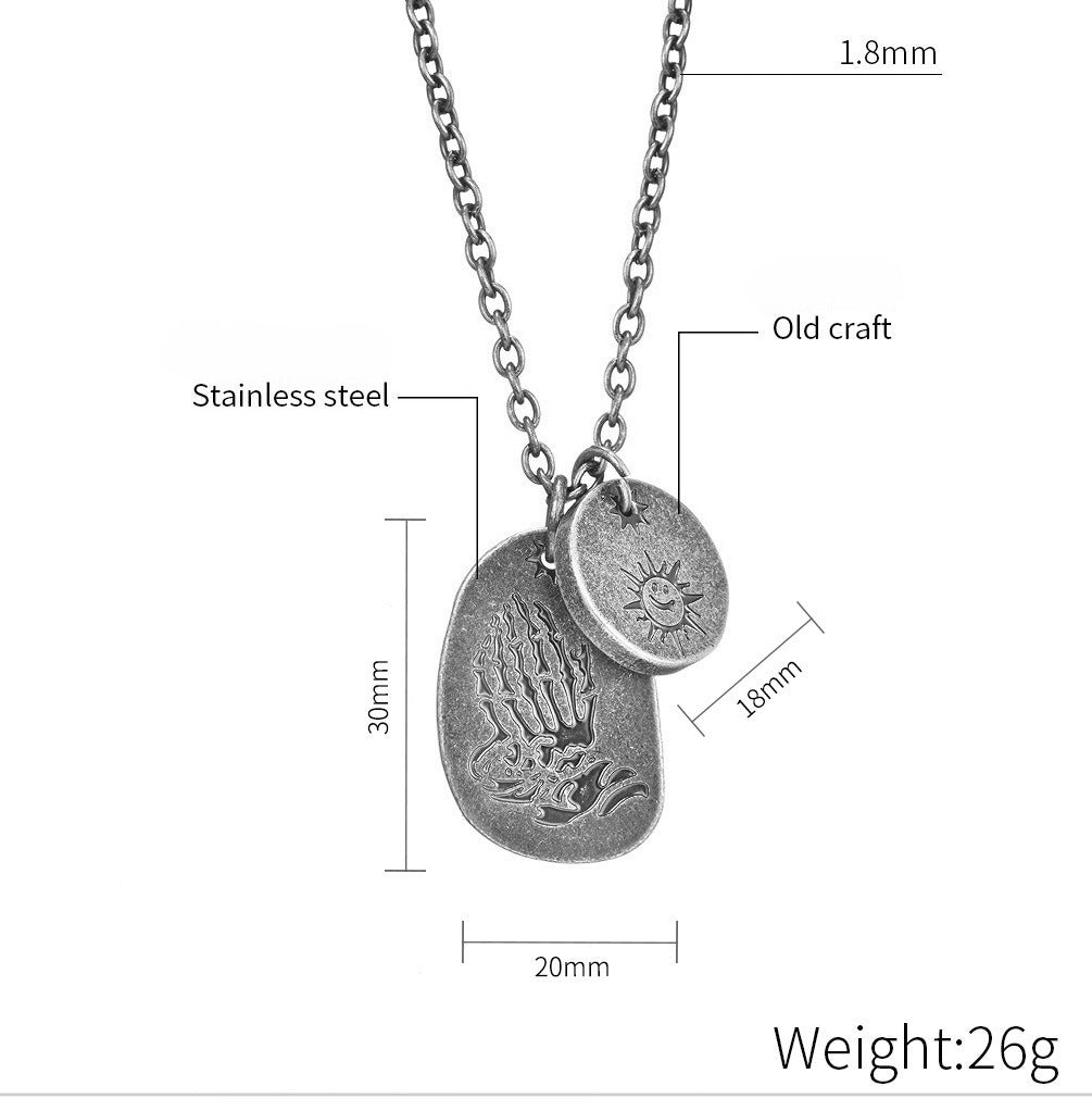 Kemstone Vintage Lightning Layered Pendant Necklace for Men Stainless Steel Sun Detail K-PT228