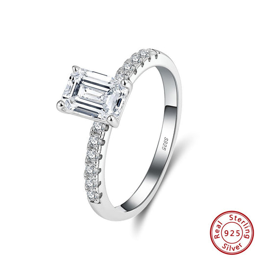 Kemstone 5×7mm Emerald Cut Moissanite Ring in 925 Sterling Silver for Women – MOR08