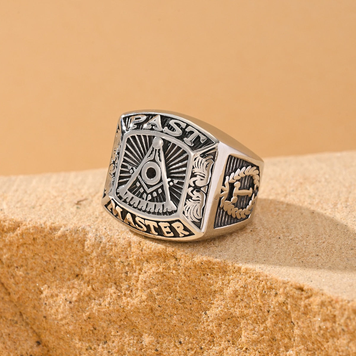Kemstone Vintage Signet Ring for Men Stainless Steel Geometric Emblem MJ0142