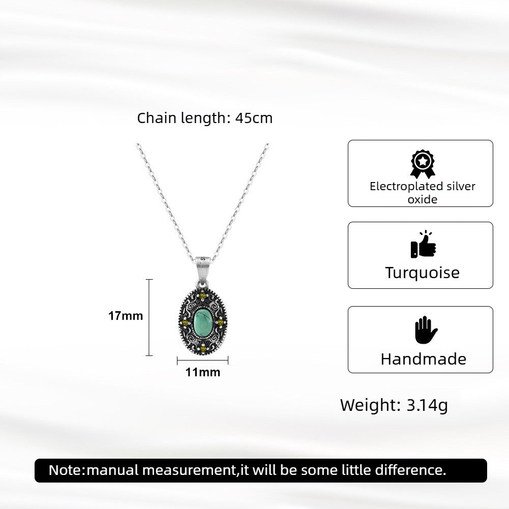 Kemstone 925 Sterling Silver Turquoise Oval Pendant Necklace for Women Vintage Oxidized GMN45