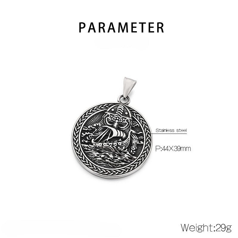 Kemstone Viking Warrior & Templar Cross Titanium Steel Pendant Necklace for Men – Norse Raven Axe Ship Emblem KP117019-LU