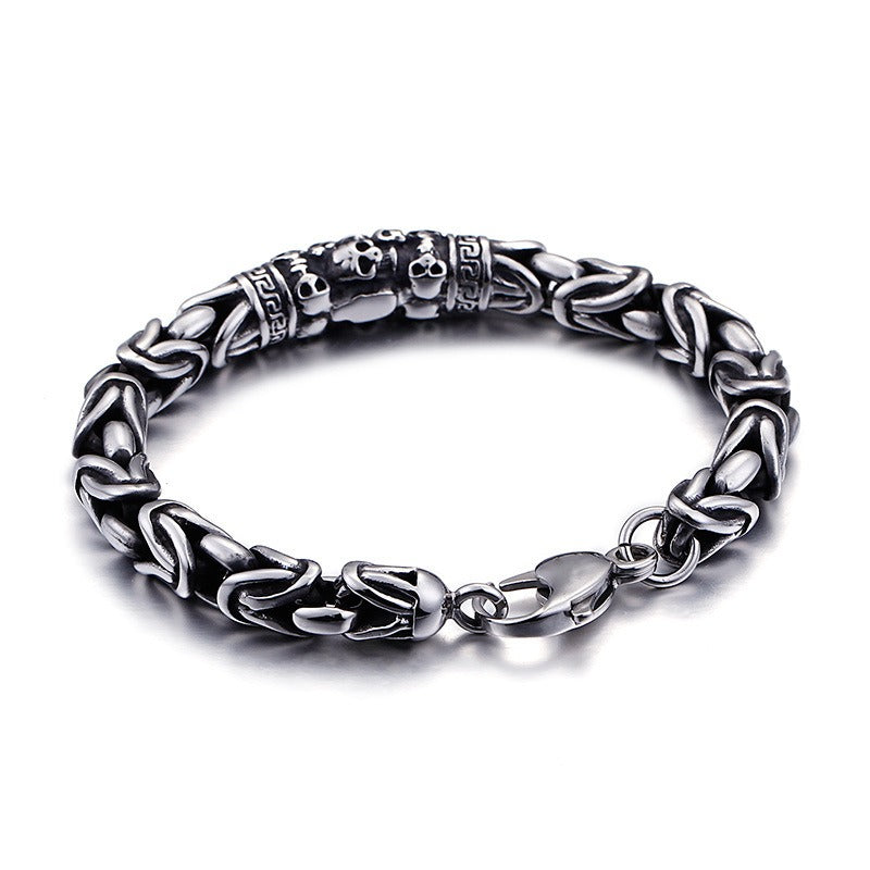Kemstone Titanium Steel Engraved Skull Bracelet for Men Vintage Link Chain KB92431-BD