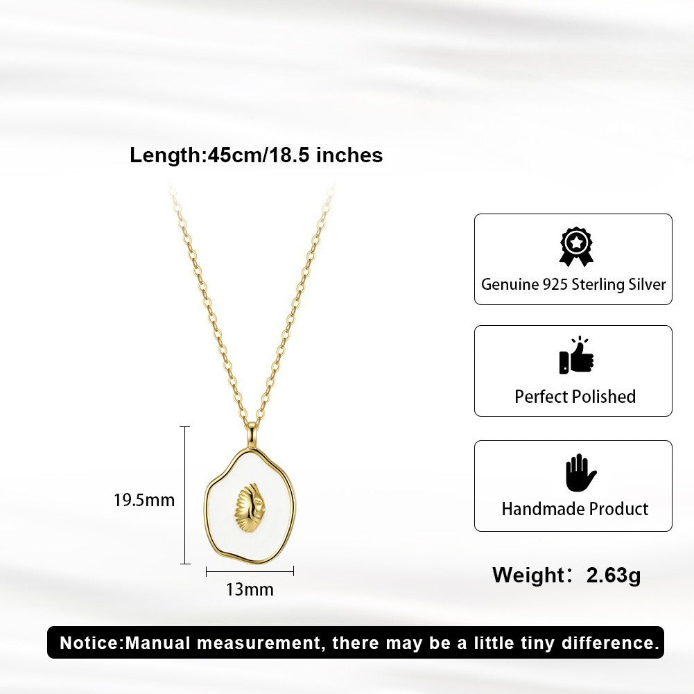 Kemstone Shell Pendant Necklace for Women 925 Sterling Silver Enamel Oval Dainty Beach Style Gold Silver SAPN62