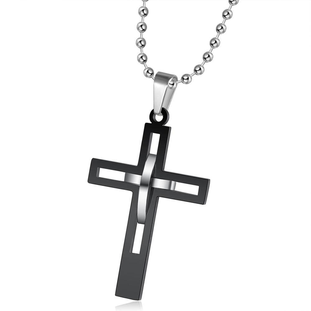 Kemstone Black Open Cross Pendant Necklace for Men Stainless Steel Geometric Design TN0125