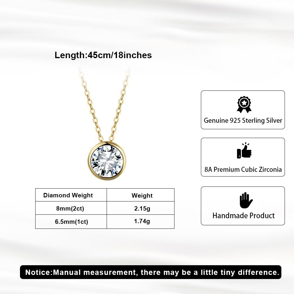 Kemstone Round Cubic Zirconia Pendant Necklace for Women 925 Sterling Silver SLZN35