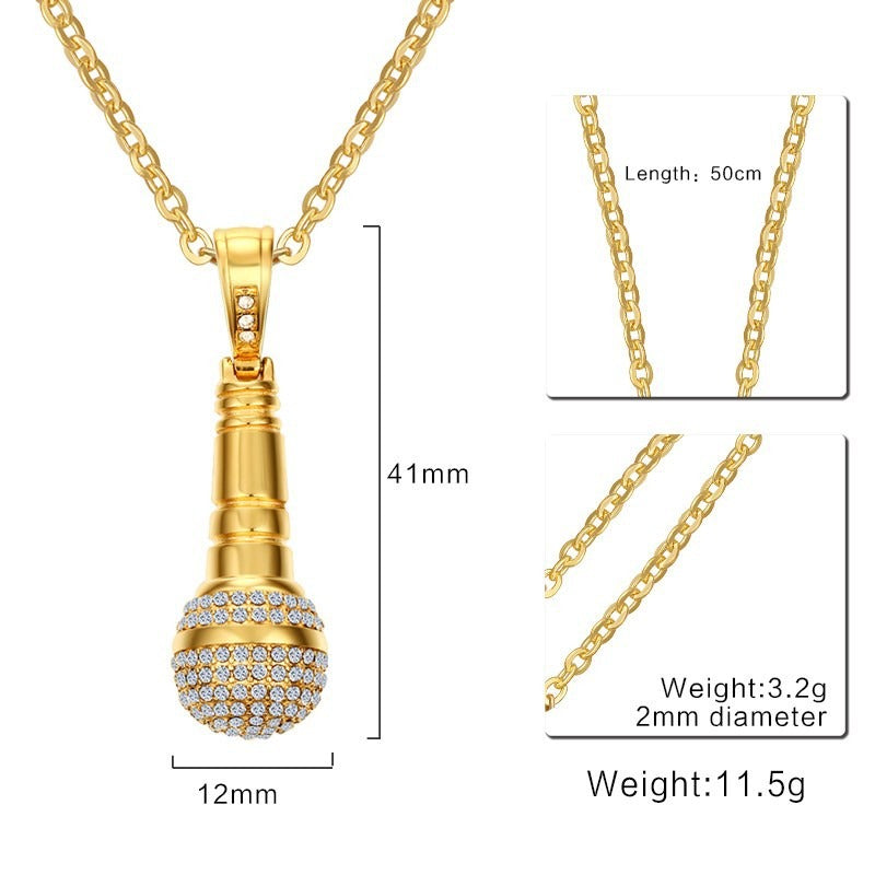 Kemstone Stainless Steel Microphone Pendant Necklace for Men Women Gold Plated PN-729