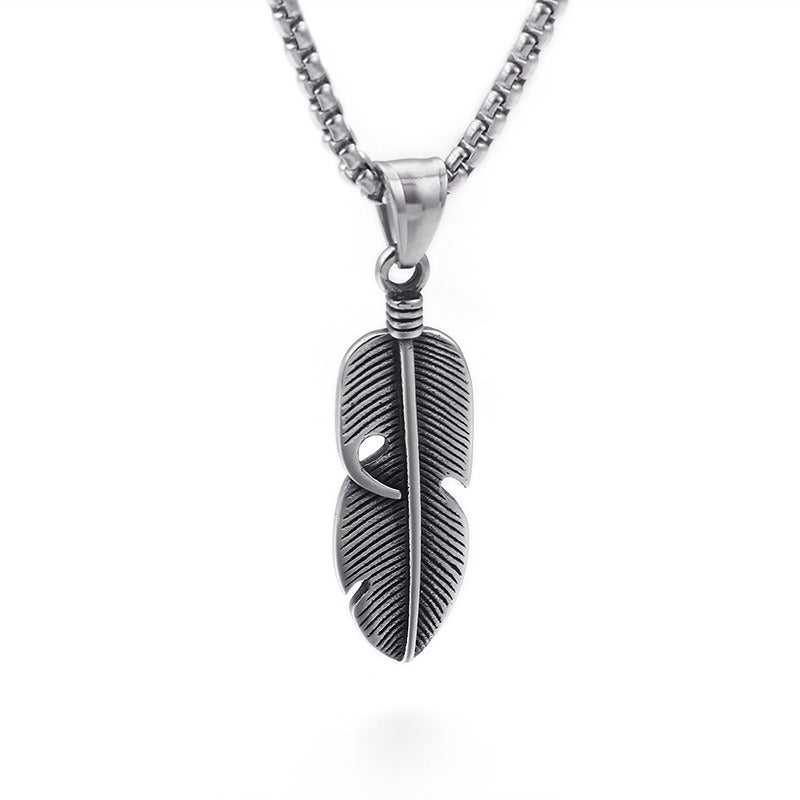 Kemstone Hollow Feather Pendant – Retro Titanium Steel Necklace for Men, Lightweight Hiphop Streetwear Jewelry KP77755-K