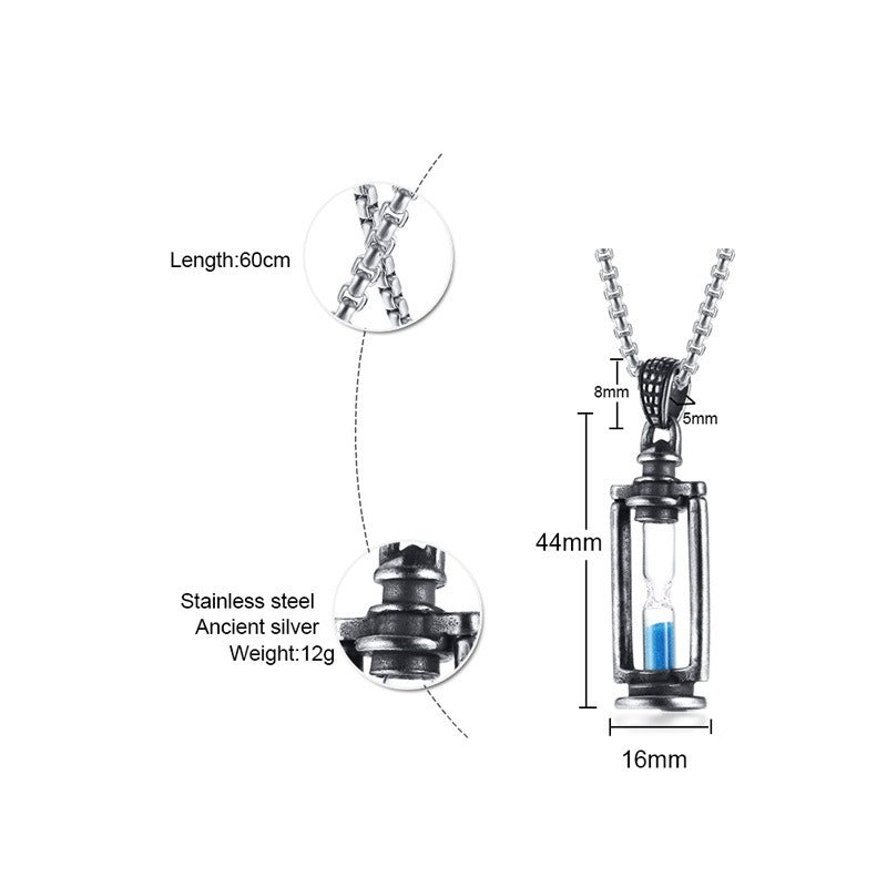 Kemstone Stainless Steel Hourglass Pendant Necklace for Men Vintage Silver PN1097