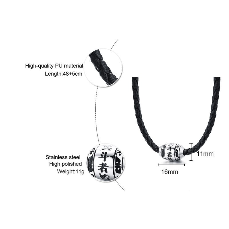 Kemstone Stainless Steel Cylinder Pendant Necklace for Men Engraved Silver Woven Cord PN-932