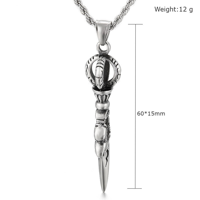 Kemstone Men’s Titanium Steel Vajra Pendant Necklace – Vintage Spike Design KP57670-BD