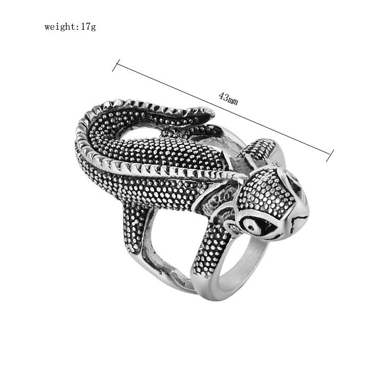 Kemstone Titanium Steel Sculpted Lizard Ring for Men R0424
