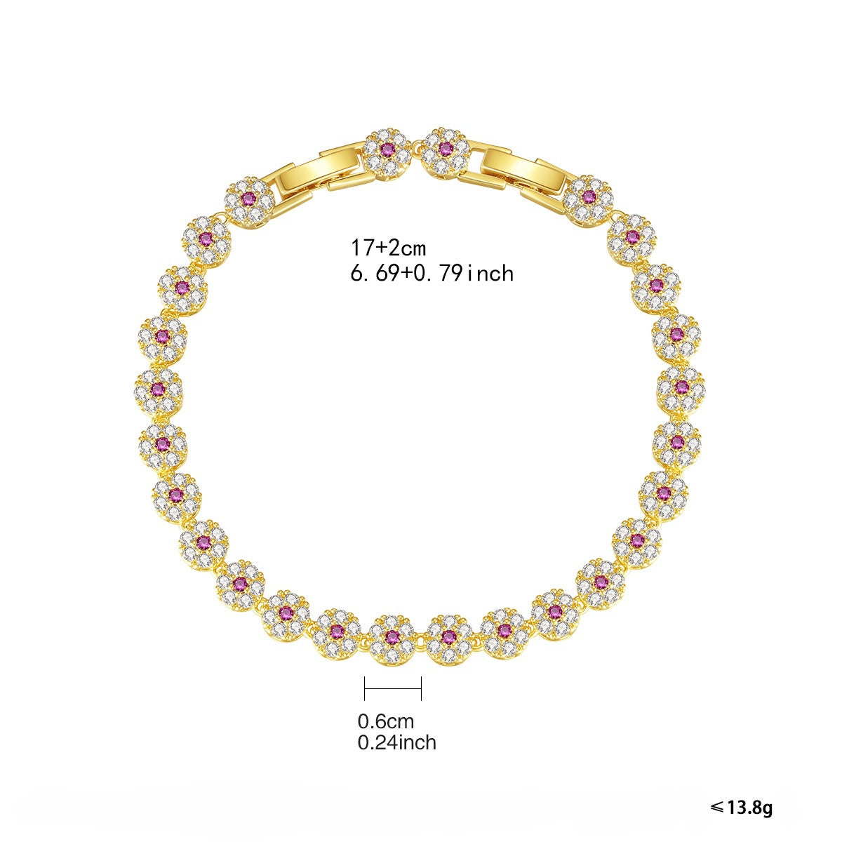 Delicada pulsera de cadena de tenis floral con micropavé de circonitas Kemstone: elegante diseño de doble cierre, hecha a mano para un look glamuroso diario B24090302