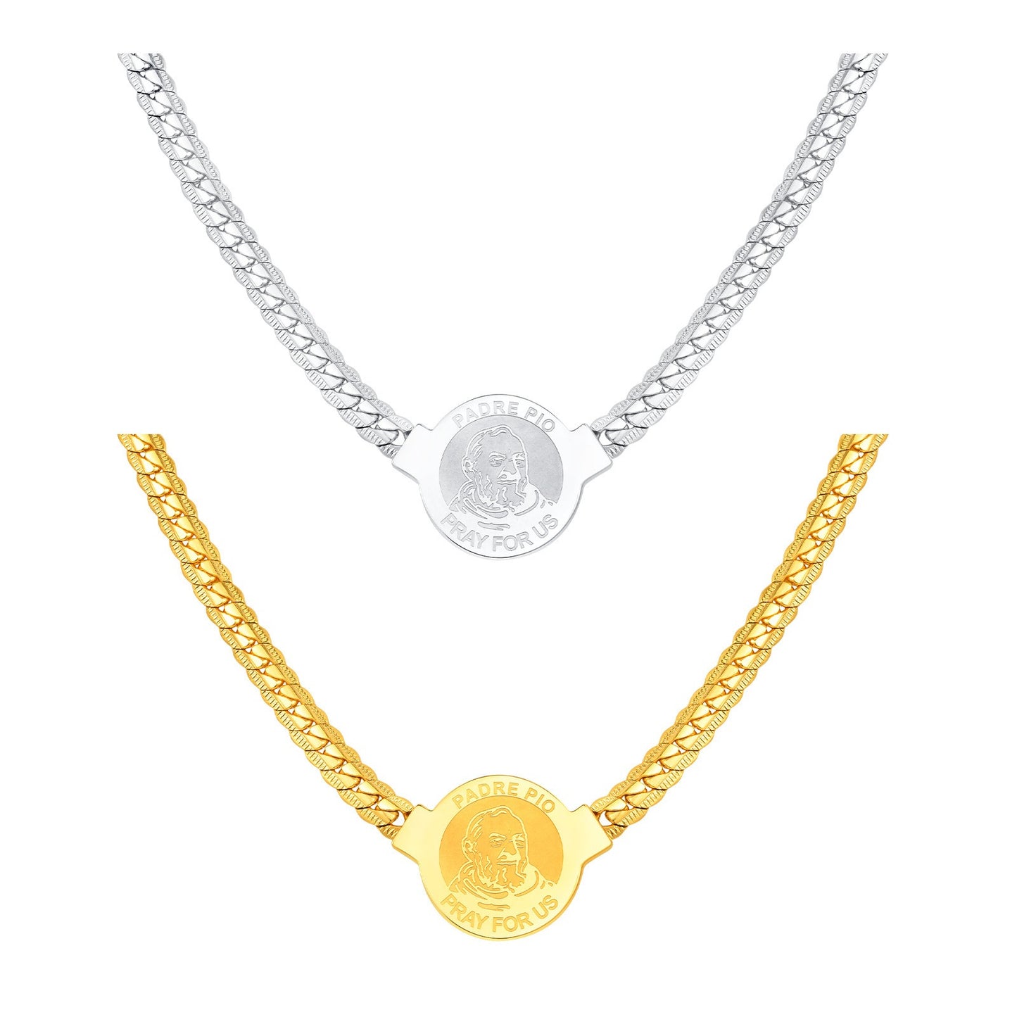 Kemston Stainless Steel Wheat Chain Medallion Necklace for Men NC-2264