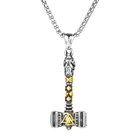 Ciondolo martello del tuono vichingo Kemstone - Collana in acciaio al titanio forgiata a mano con incisione runica nordica KP130620