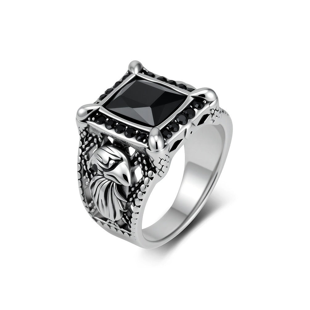 Kemstone Eagle Signet Ring for Men Stainless Steel Black Stone Vintage K-R1227