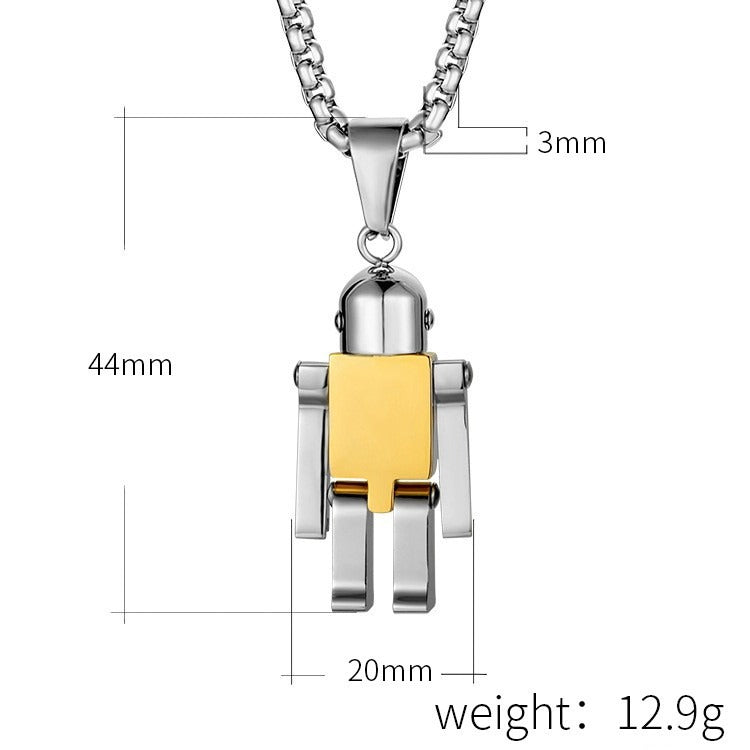 Kemstone Movable Robot Titanium Steel Pendant Necklace for Men – Hip Hop Figure K-PT191