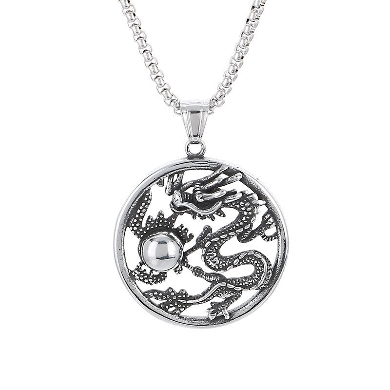 Kemstone Dragon Pendant Necklace for Men Titanium Steel Vintage Carved Design KP100398-KFC