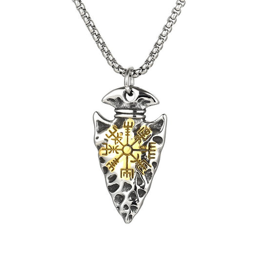 Kemstone Viking Spear Rune Necklace – Titanium Steel Norse Amulet for Men, Gothic Punk Streetwear Pendant KP100398