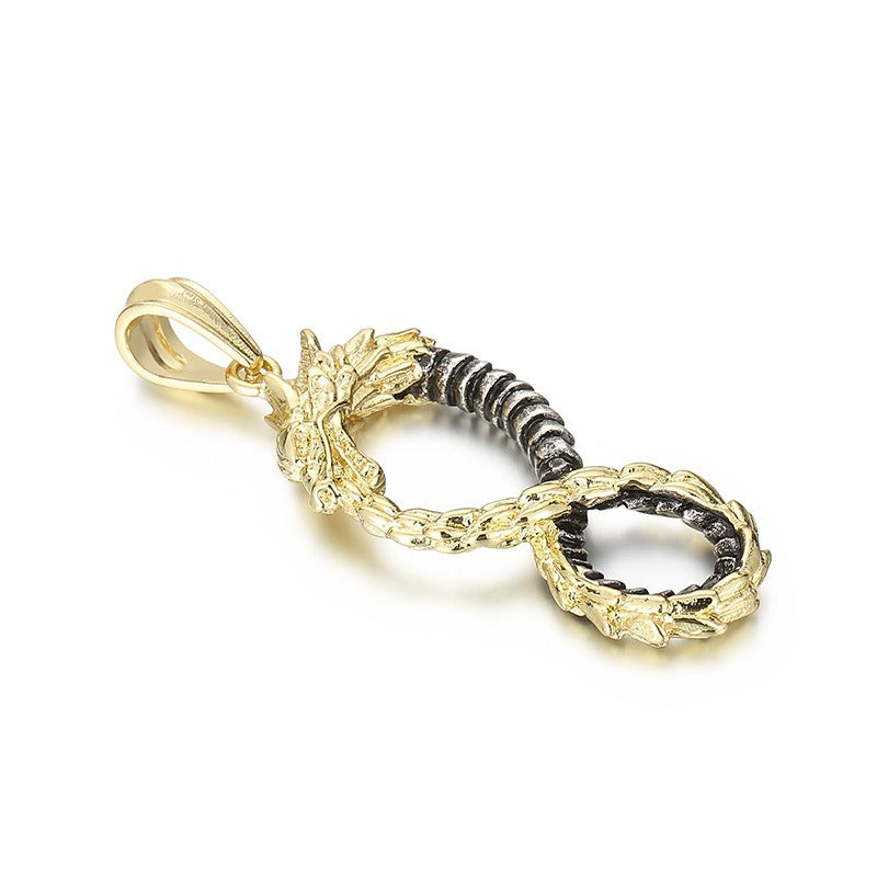 Kemstone Viking Dragon Infinity Titanium Steel Pendant Necklace for Men – Two Tone KP100397-KJX